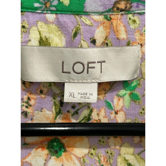 Loft Dainty Floral Button Down Blouse Sz XL Green Purple Loose Fit - Picture 5 of 9